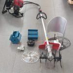 Petrol powered weeder tiller with a rice harvester